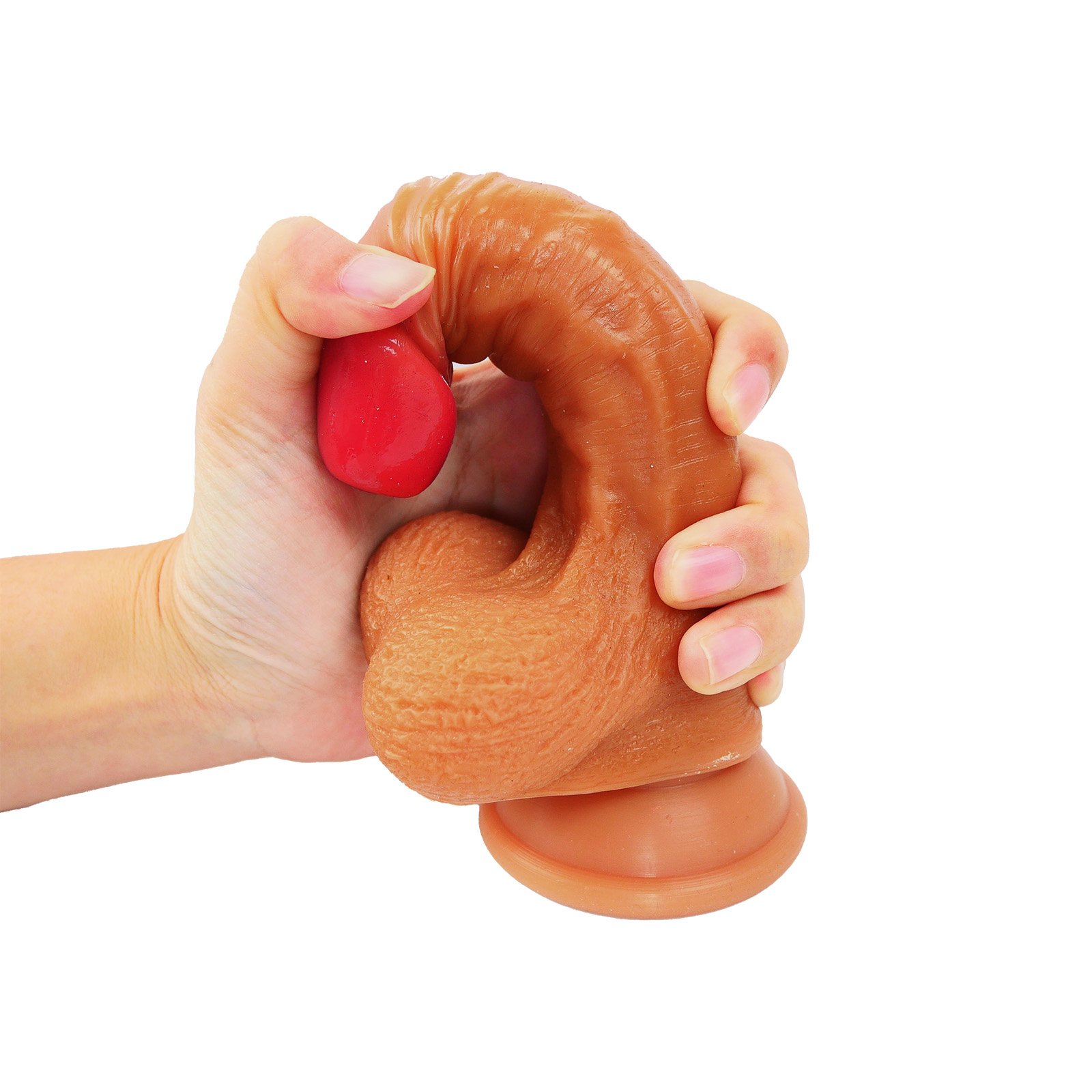 Realistischer Dildo leicht braun mit Saugnapf – 17,5 cm Gesamtlänge, 12 cm einführbar, naturgetreu, mit Adern & Hoden, hautfreundliches Silikon, flexible Struktur, 3 cm Durchmesser