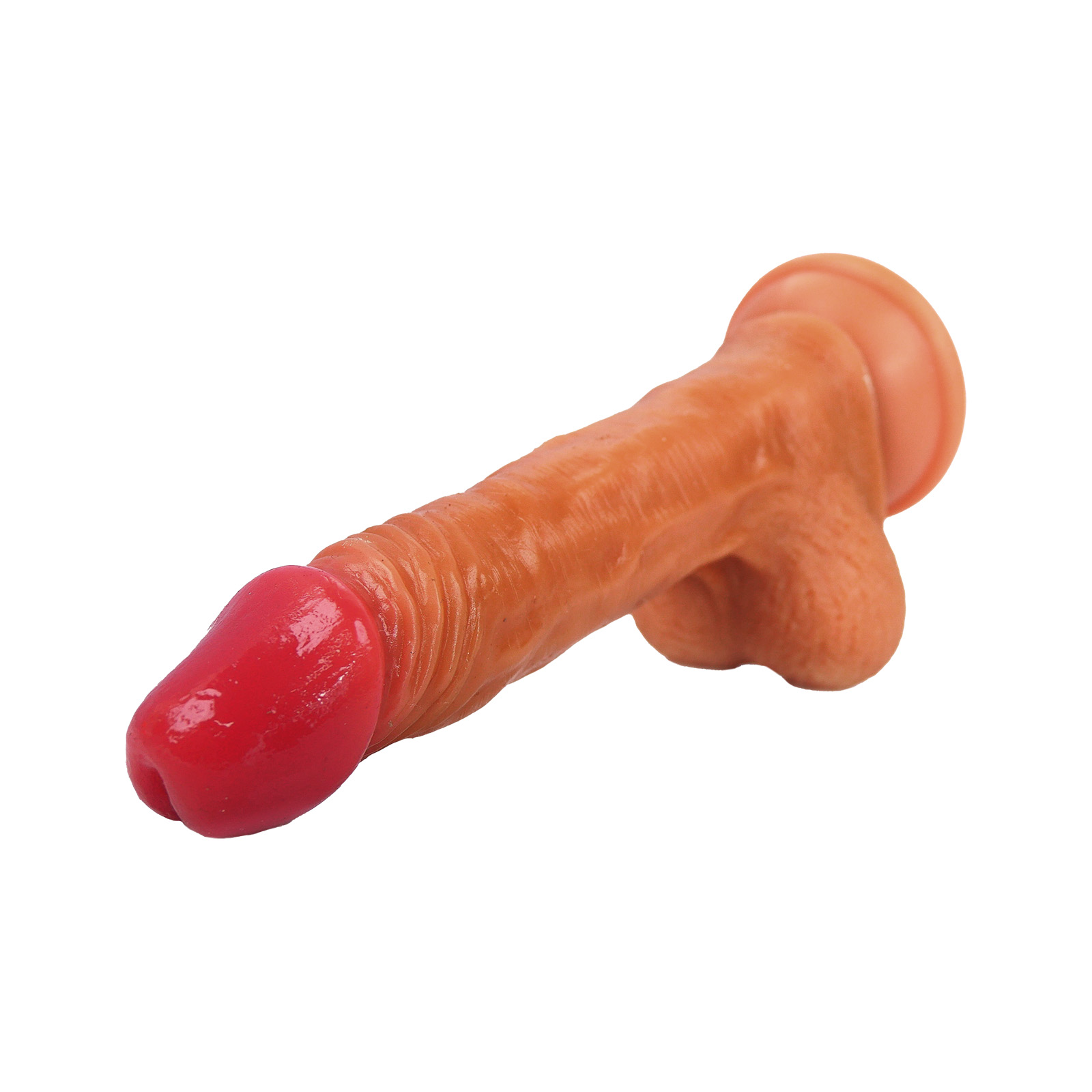 Realistischer Dildo leicht braun mit Saugnapf – 17,5 cm Gesamtlänge, 12 cm einführbar, naturgetreu, mit Adern & Hoden, hautfreundliches Silikon, flexible Struktur, 3 cm Durchmesser